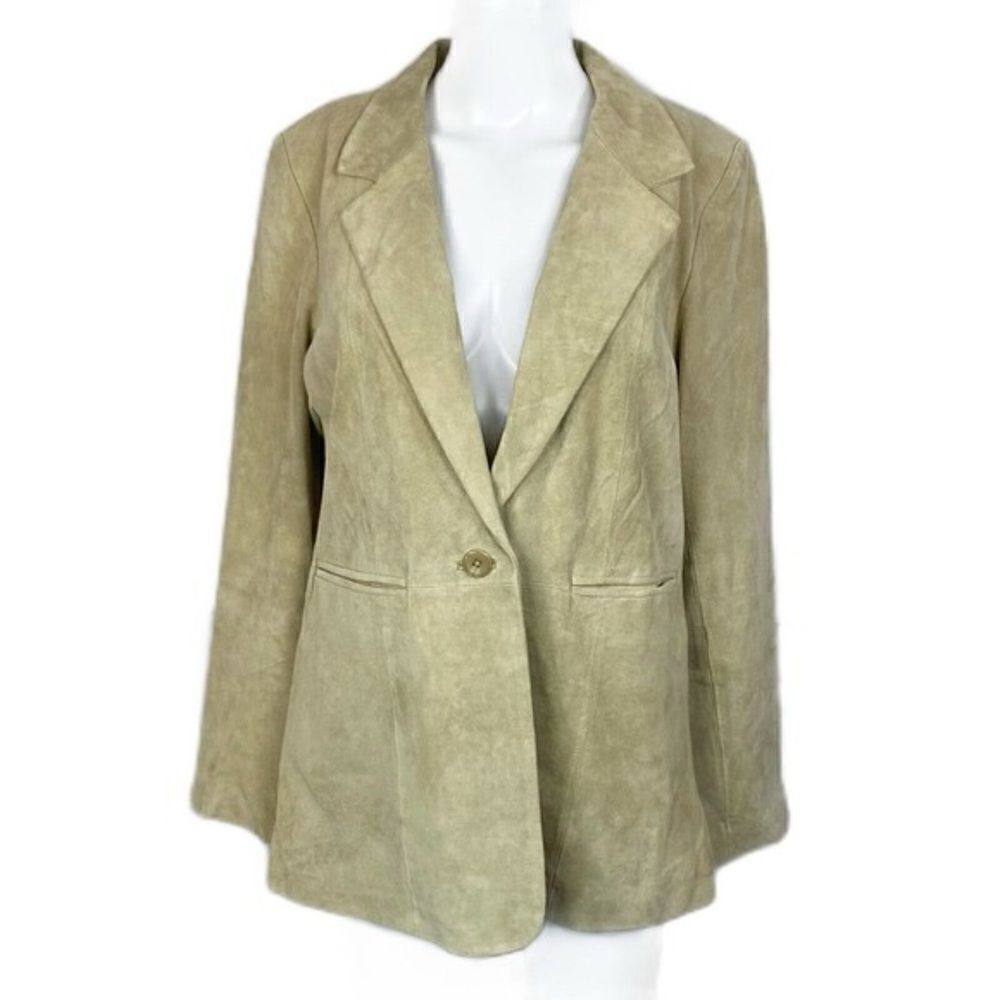 90s Vintage Suede Leather Blazer Jacket Light Tan Neutral Denim & Co Large